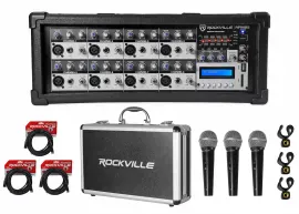 Rockville RPM85 2400w Powered 8 Channel Mixer/USB/EQ/Effects/Bluetooth+Mics+Case