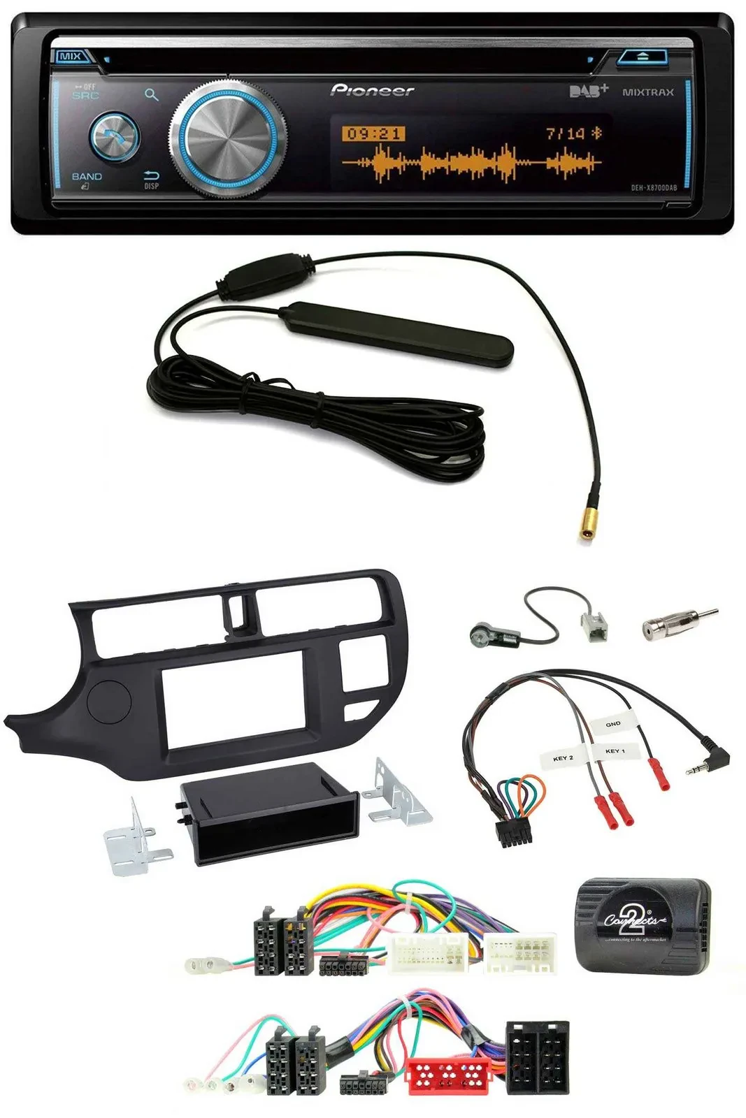 Автомагнитола для Kia Rio UB 2011–2015 Pioneer CD, USB, Bluetooth, DAB, черная, с поддержкой кнопок на руле