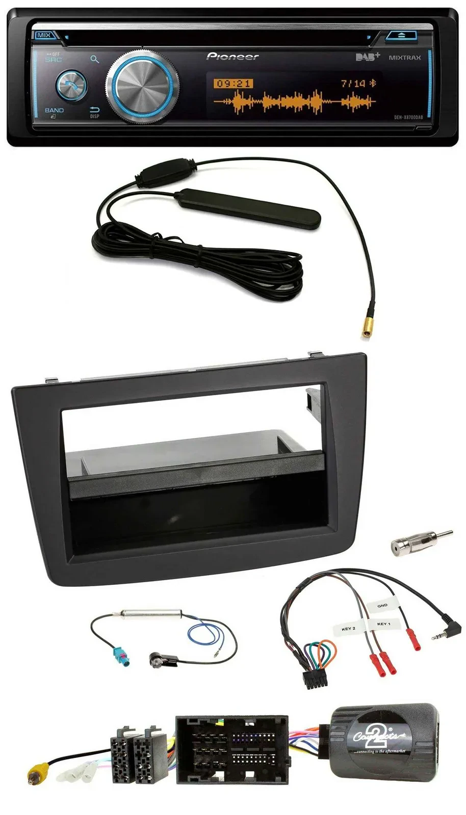 Автомагнитола Pioneer CD, USB, Bluetooth, DAB, для Alfa Romeo MiTo 955 (2014–2018), поддержка кнопок на руле, черный