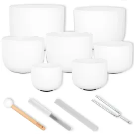 Sela Klangschalen Set SECF-SET 7-teilig aus Quarz mit keepdrum Stimmgabel