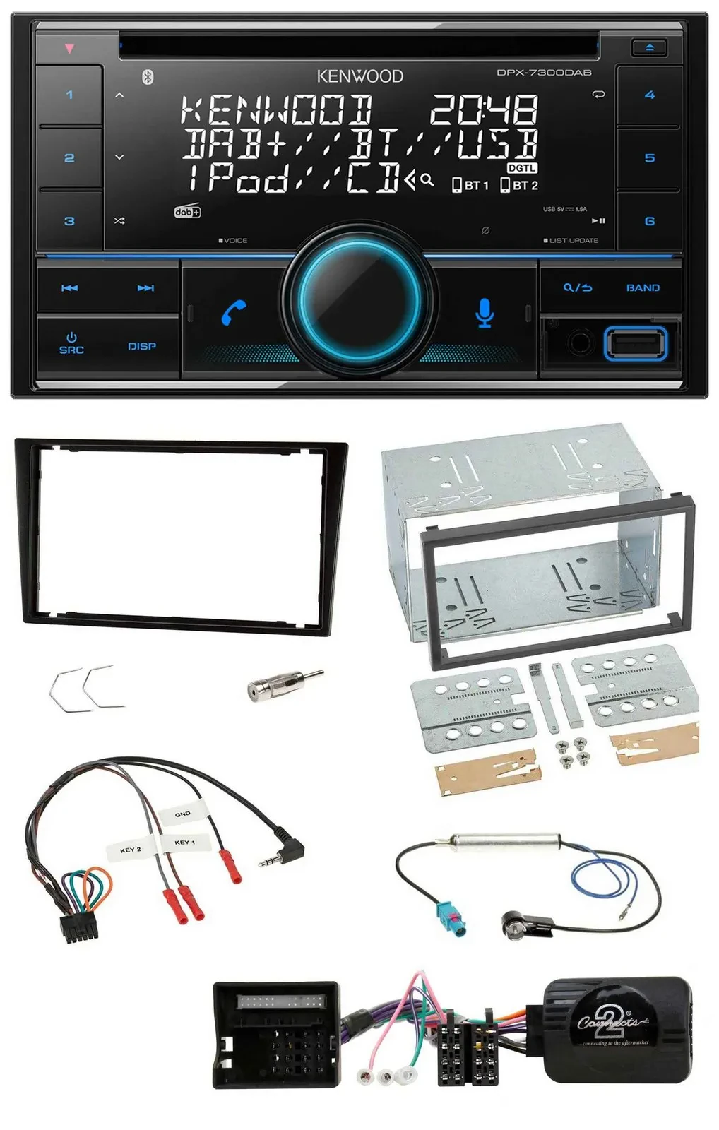 Kenwood CD 2DIN DAB USB Lenkrad Bluetooth Autoradio für Opel Corsa C schwarz