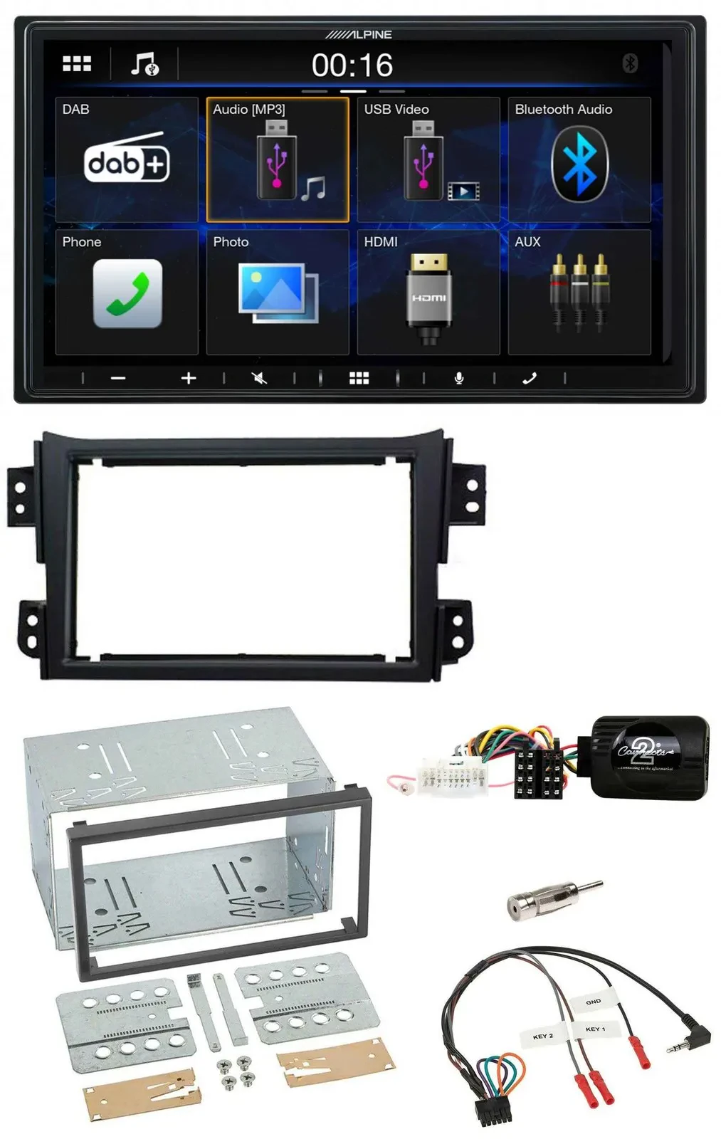 Alpine Bluetooth 2DIN Lenkrad DAB USB Autoradio für Opel Agila B Suzuki Splash 2