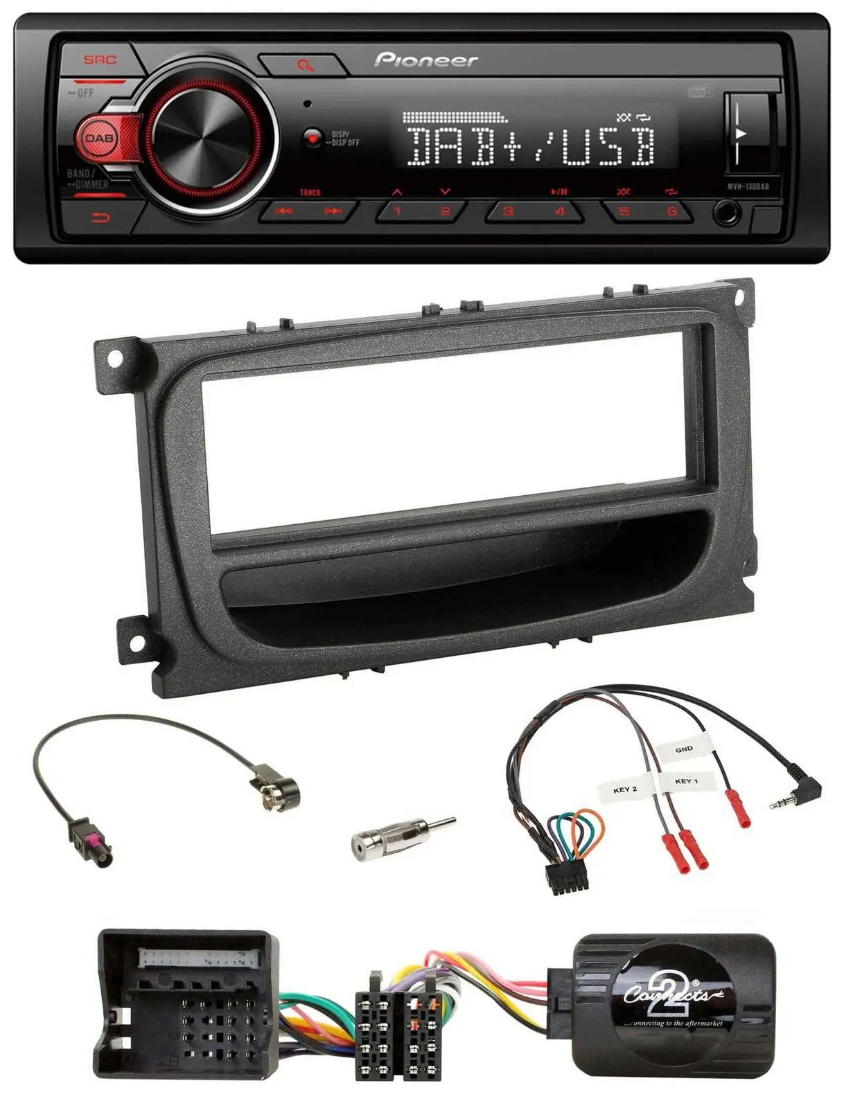 Автомагнитола Pioneer 1-DIN, DAB, USB для Ford C-Max/Galaxy/Focus (с 2007)