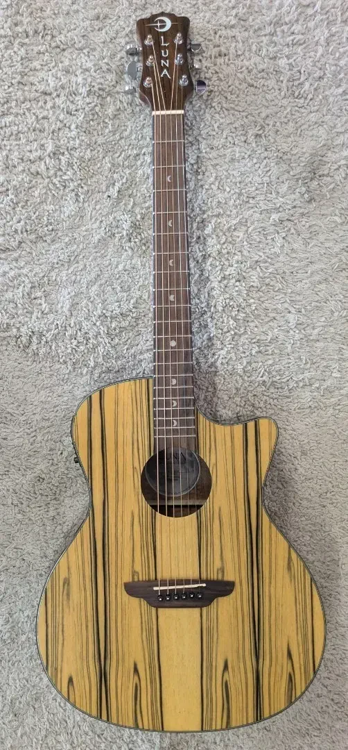 Luna GYP E BWE Gypsy Black & White Ebony Grand Concert Acoustic Electric Guitar