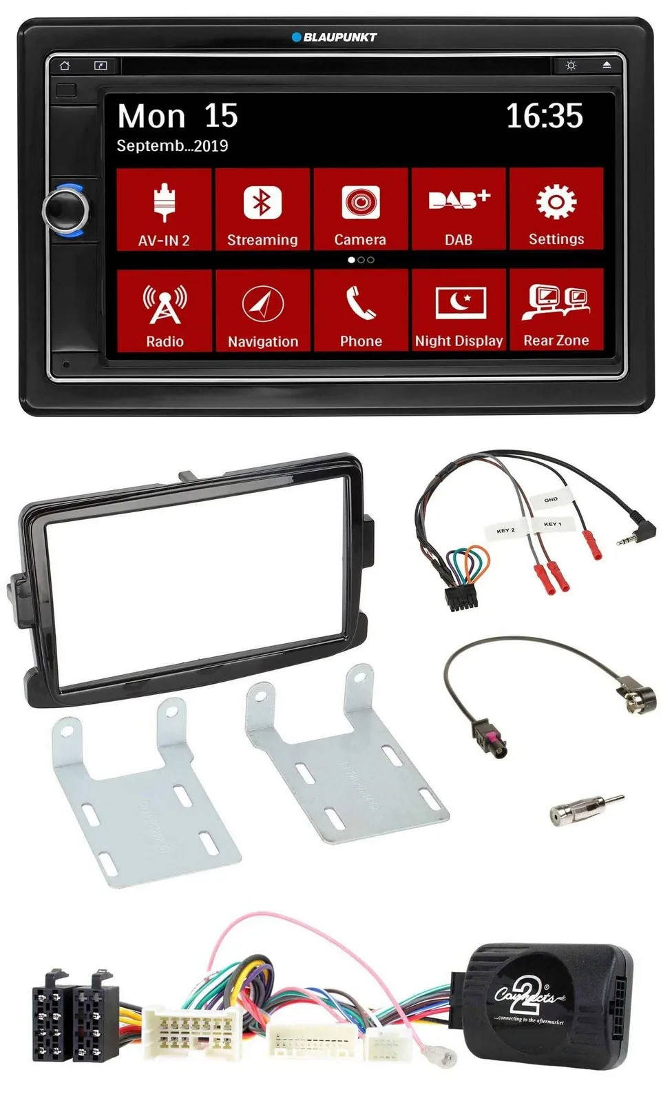 Blaupunkt TMC USB Lenkrad Bluetooth DAB 2DIN Navigation für Dacia ab 2012 piano