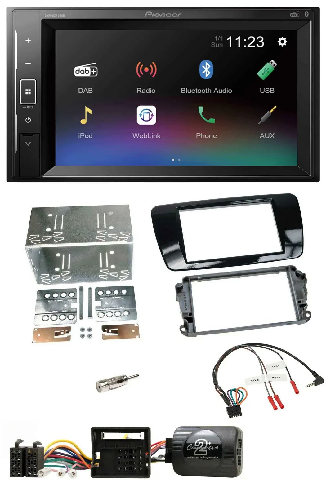 Автомагнитола Pioneer 2DIN DAB, Bluetooth, USB для Seat Ibiza (с 2008), черный (рояльный лак)