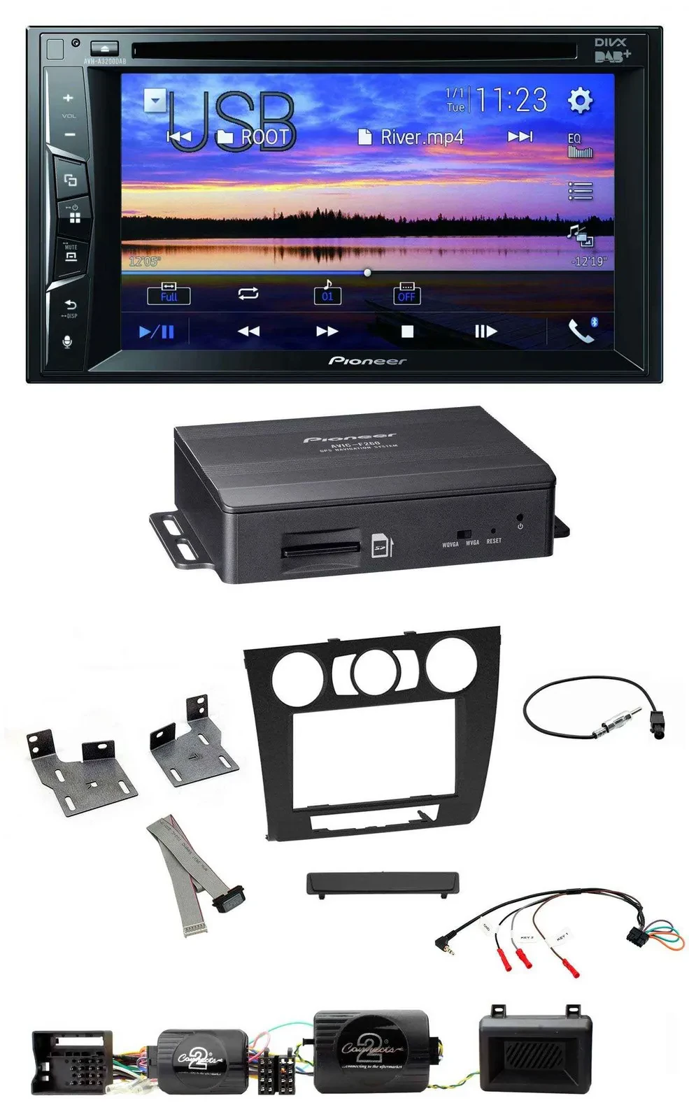 Pioneer 2DIN TMC DAB Lenkrad USB Bluetooth Navigation für BMW 1er PDC man. Klima