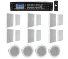 6-Zone Amplifier+12) White Wall+4) JBL Ceiling Speakers For Restaurant/Bar/Cafe