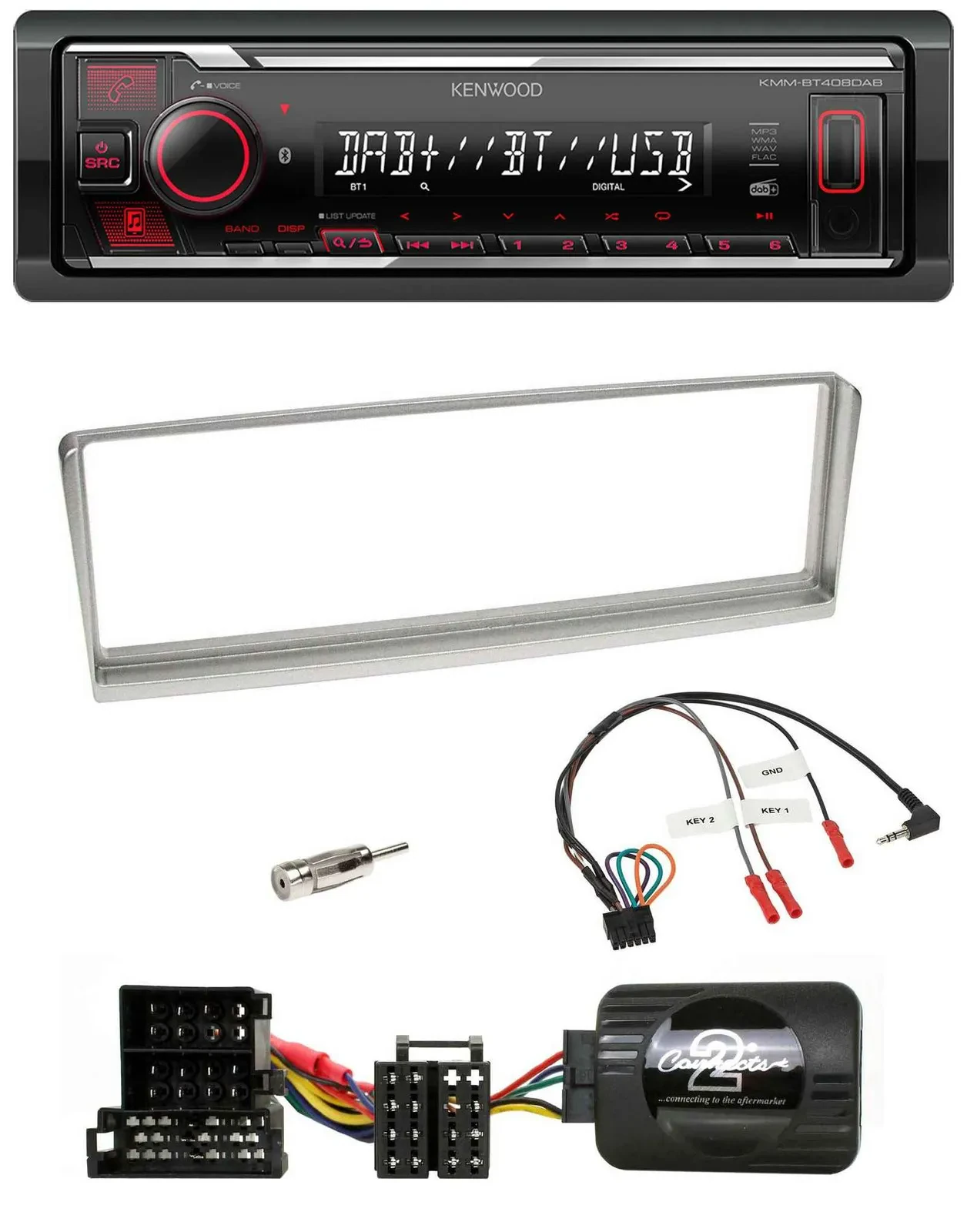 Kenwood Lenkrad Bluetooth USB DAB Autoradio für Alfa Romeo 156 2002-2003 silber