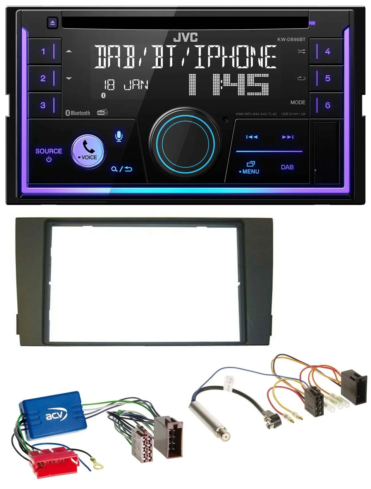 JVC MP3 USB 2DIN DAB Bluetooth CD Autoradio für Audi A6 C5 01-05 Aktivsystem Min