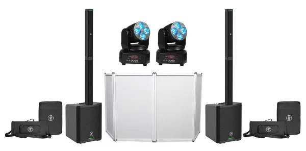 2) Mackie SRM-Flex Line Array DJ PA Speakers w/Subs+Facade+2) Moving Head Lights