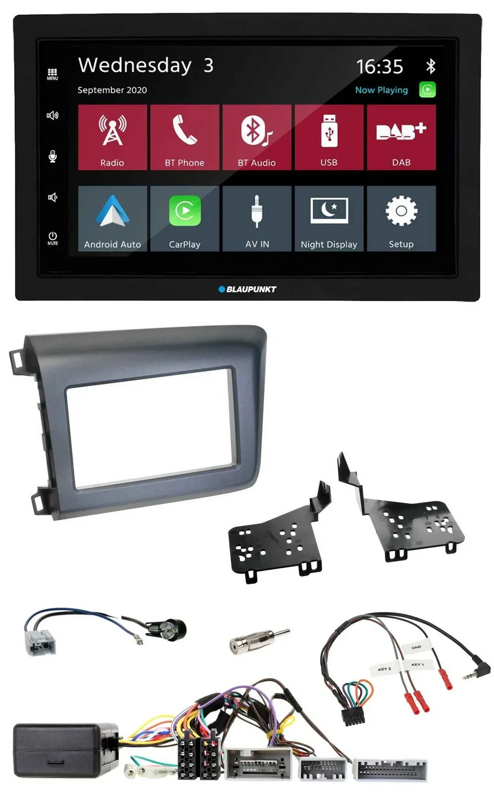 Blaupunkt DAB Bluetooth USB Lenkrad 2DIN Autoradio für Honda Civic US Modelle 20