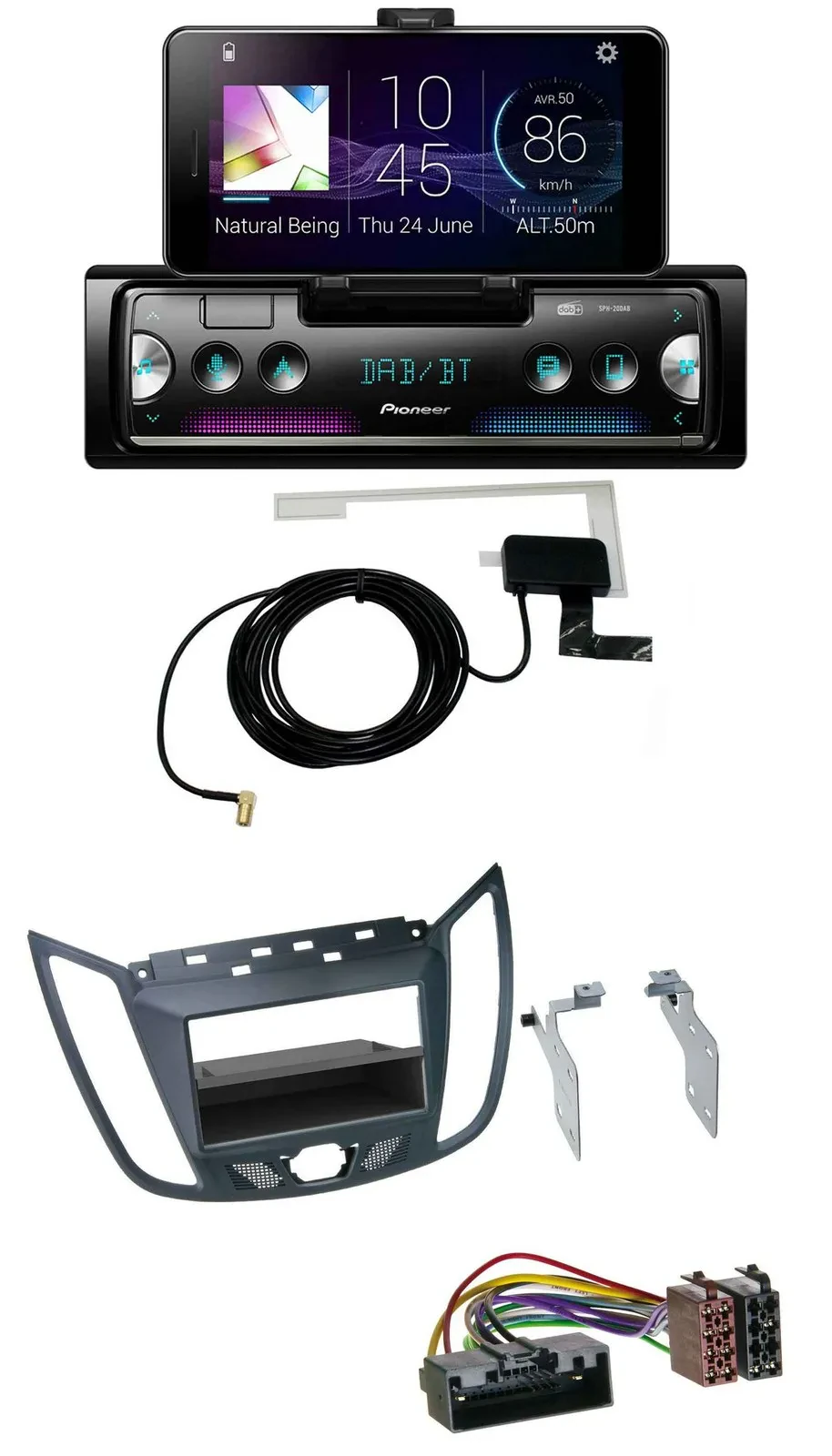 Pioneer DAB Bluetooth MP3 USB Autoradio für Ford C-Max / Kuga - dunkelgrau