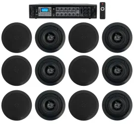 Rockville 6-Zone 70v Amplifier+(12) 5.25" Black 2Way Restaurant Ceiling Speakers