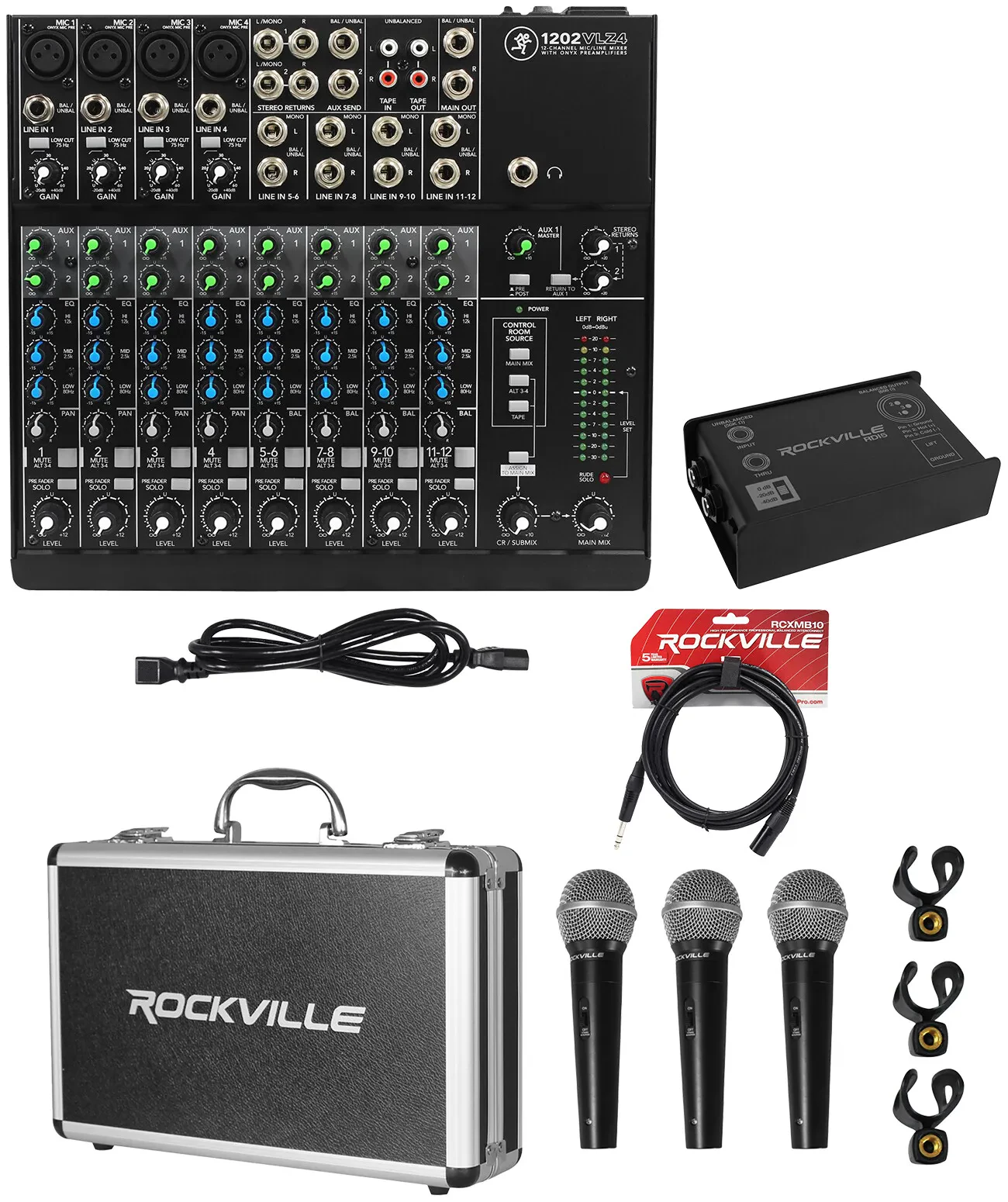 Аналоговый микшер Mackie 1402VLZ4 14-канальный, 4 Onyx предусилителя (набор) с DI-боксом, кабелем и 3 микрофонами