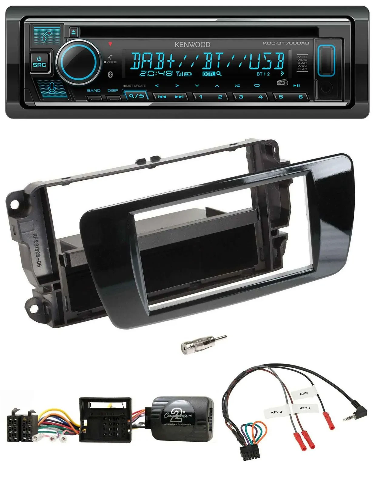 Автомагнитола Kenwood Bluetooth DAB USB CD для Seat Ibiza, черный глянец, поддержка кнопок на руле