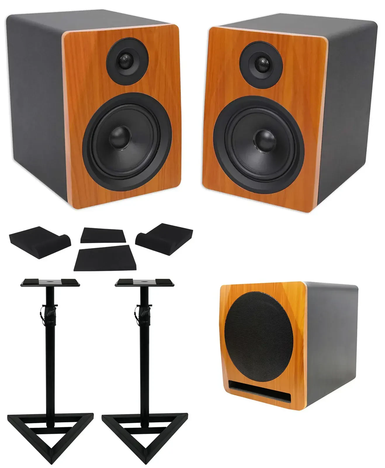 Активный студийный монитор Rockville APM6C Wood с сабвуфером и аксессуарами (пара)