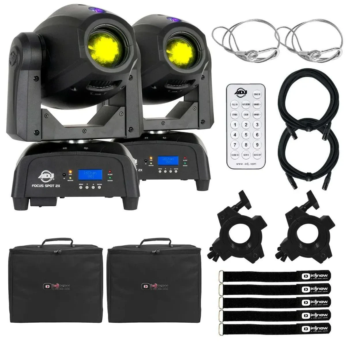 Прибор с полным движением American DJ Focus Spot 2X 100W LED UV с аксессуарами (пара)