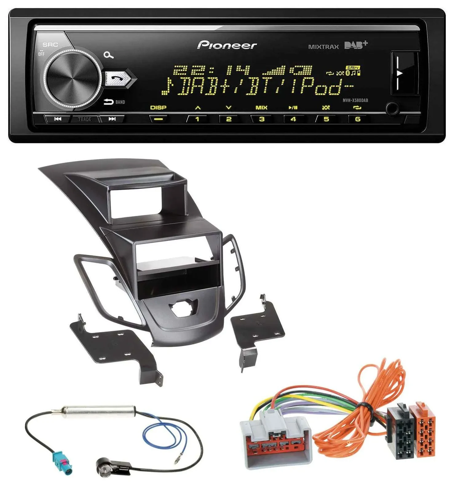 Автомагнитола для Ford Fiesta 2008–2010 Pioneer Bluetooth USB DAB MP3, черный