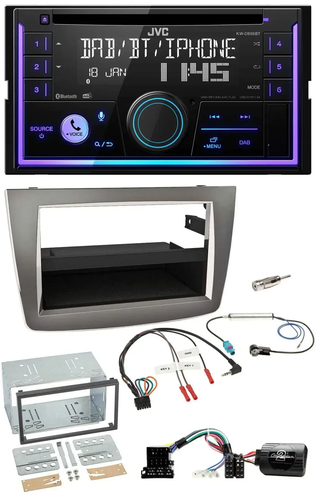 Автомагнитола для Alfa Romeo Mito 2008–2014 JVC 2DIN, DAB, Bluetooth, CD, USB