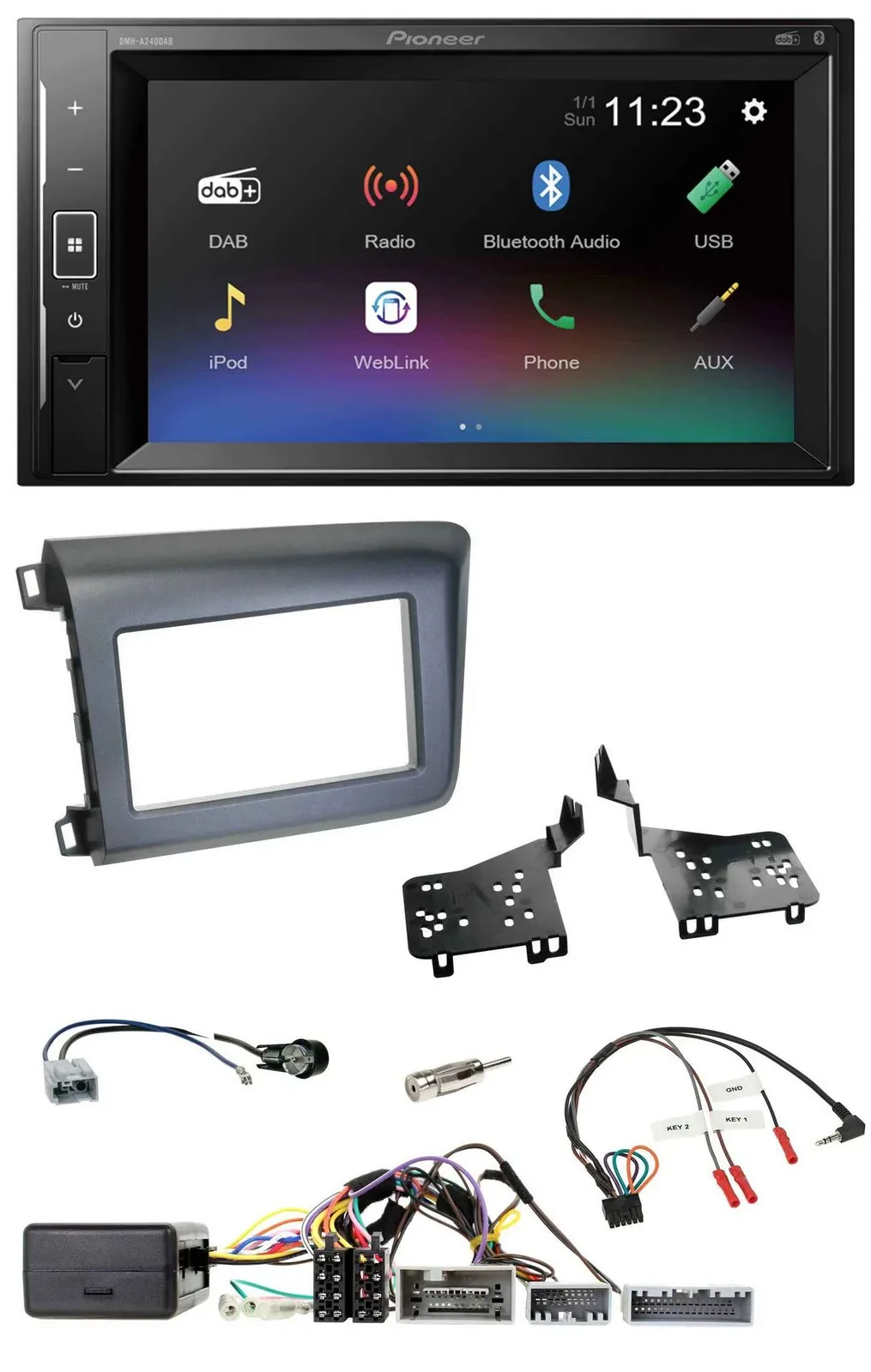 Pioneer DAB Lenkrad 2DIN Bluetooth USB Autoradio für Honda Civic US Modelle 2012