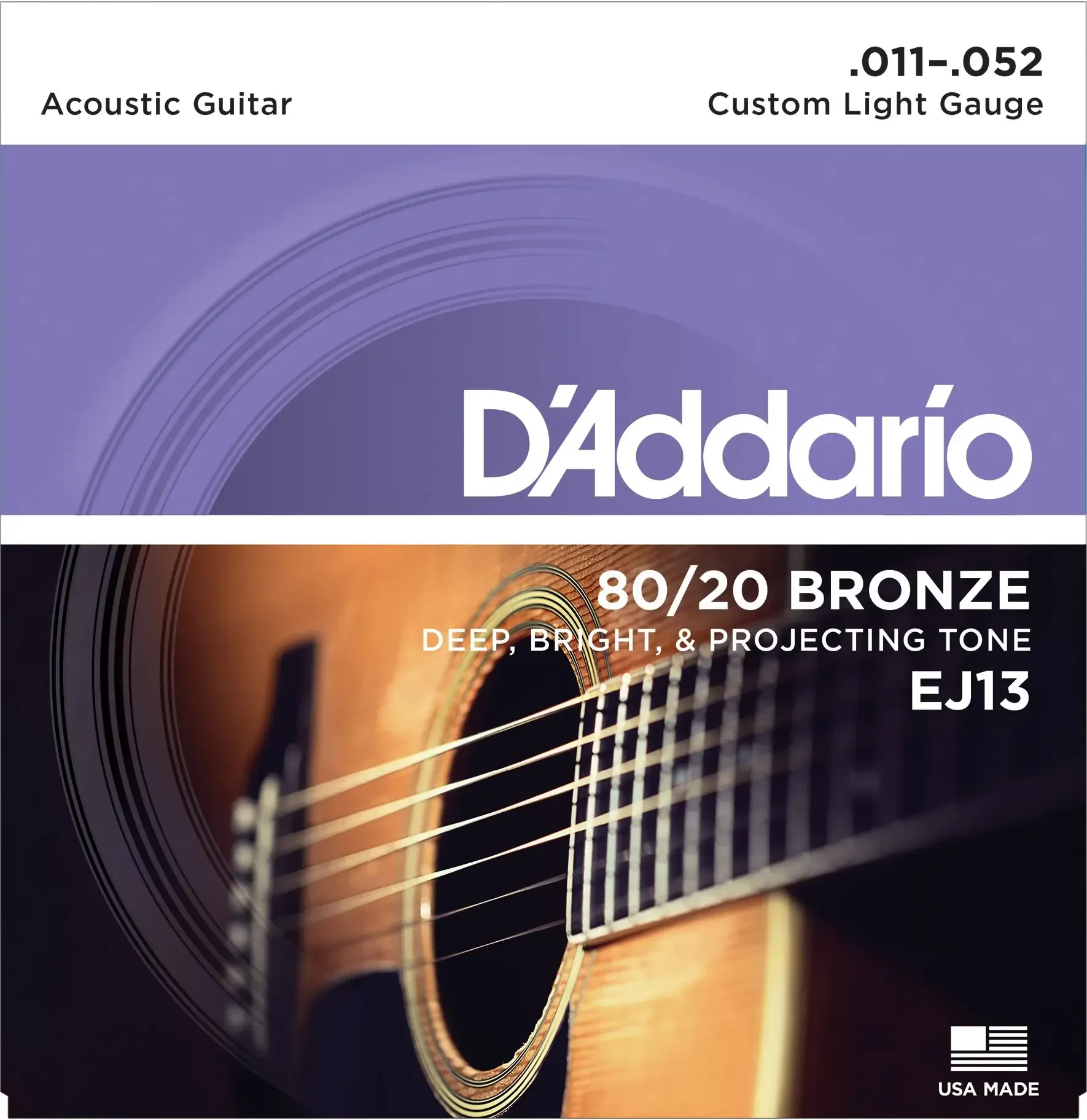 Струны для акустической гитары D'Addario EJ13 11-52, бронза