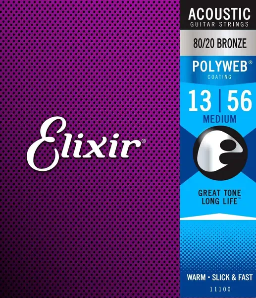 Струны для акустической гитары Elixir Polyweb 11100 13-56, бронза