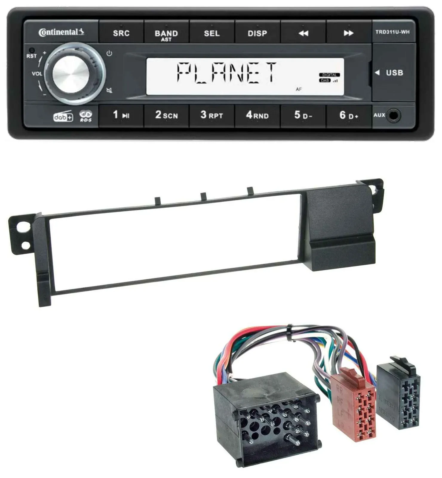 Автомагнитола Continental 1DIN MP3 AUX USB DAB для BMW 3 Series E46 (Rundpin, с 1998)