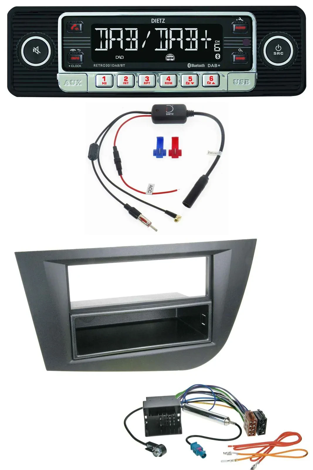 Dietz MP3 DAB Bluetooth USB Autoradio für Seat Leon (ab 05) - schwarz