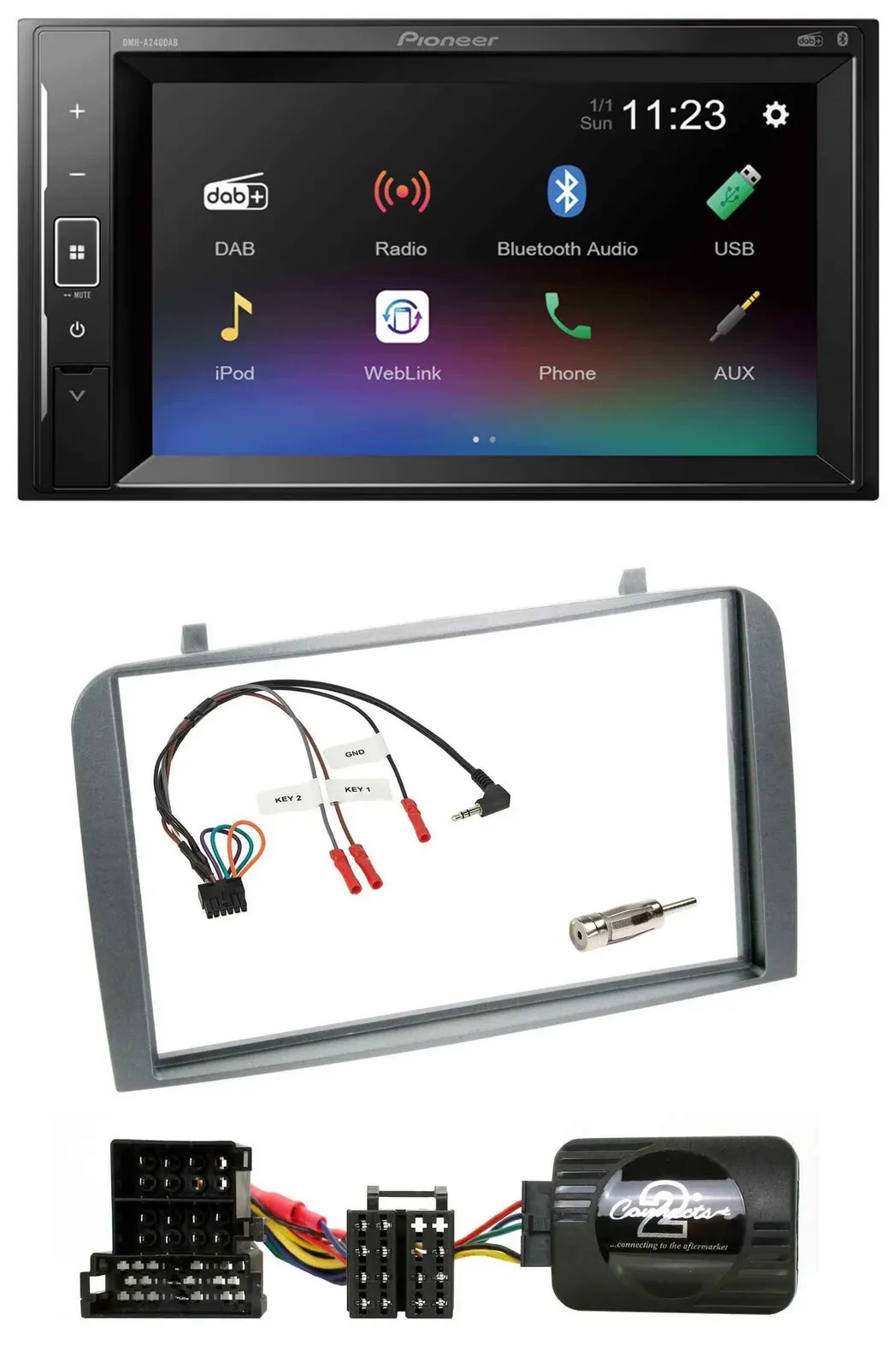 Автомагнитола для Alfa Romeo GT/147 Pioneer 2-DIN, DAB, Bluetooth, USB, поддержка кнопок на руле, 2000–2008