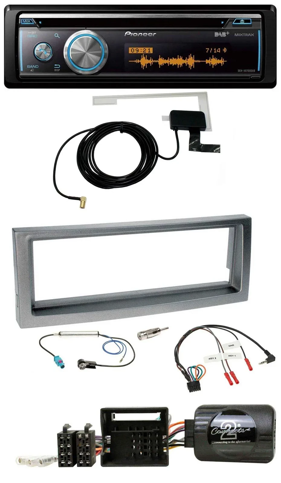 Автомагнитола для Citroen C5 Pioneer Bluetooth, DAB, USB, CD, поддержка кнопок на руле, серый металлик (с 2005)