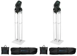 (2) Rockville ROCK SPOT 260W DJ Moving Head Spot/Gobo Lights+White Totem Stands