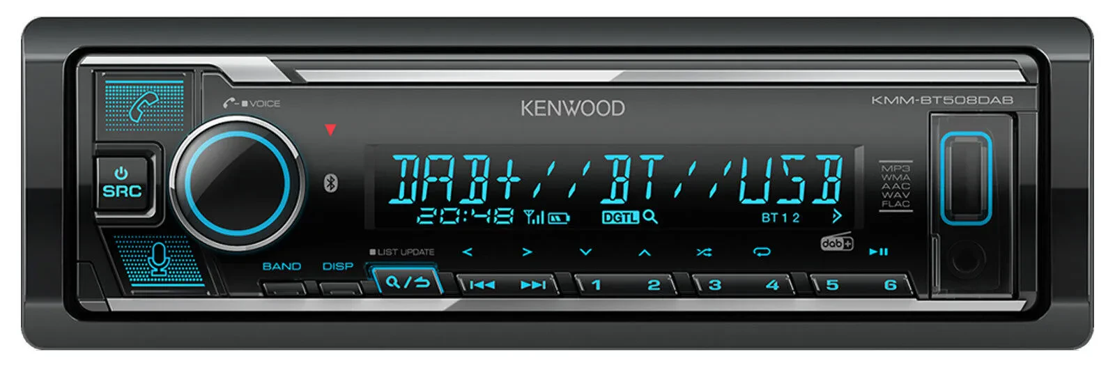 Автомагнитола Kenwood KMM-BT508DAB DAB, Bluetooth, USB, AUX, iPod