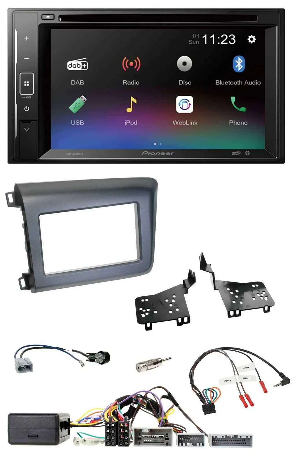 Pioneer Bluetooth Lenkrad USB 2DIN DAB DVD Autoradio für Honda Civic US Modelle