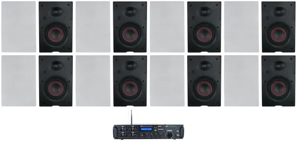 Rockville Rock Zone 8 Channel Receiver+16) 6.5" In-Wall Speakers For Restaurant