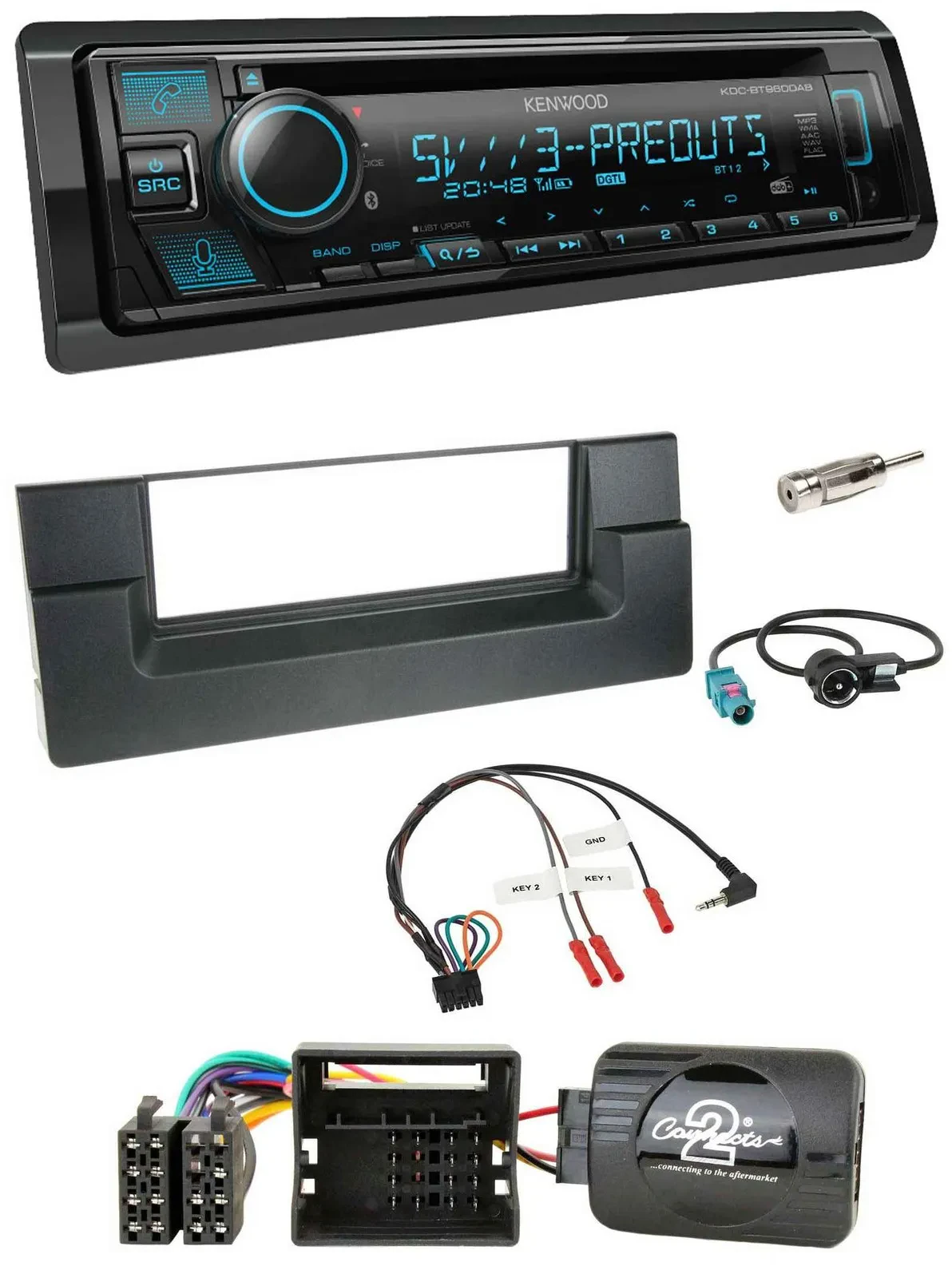 Автомагнитола для BMW 5 Series E39 (2001–2004) Kenwood Bluetooth, USB, CD, DAB, совместима с управлением на руле