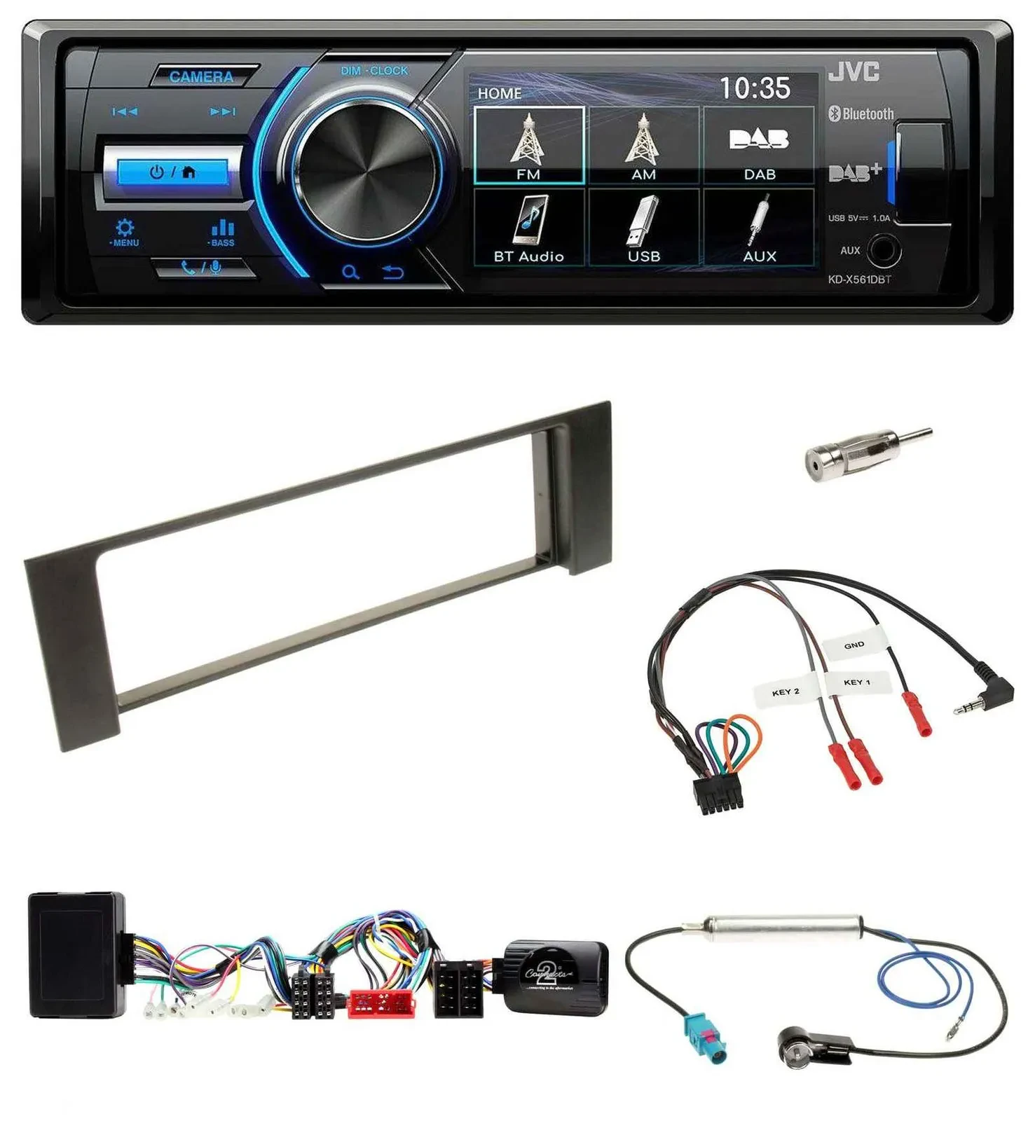Автомагнитола JVC Bluetooth, USB, DAB для Audi A4 B6 (2000–2004), поддержка кнопок на руле, совместима с системой Bose Vollaktiv