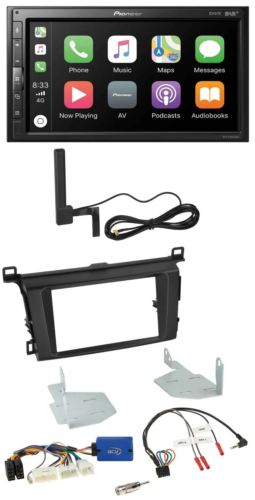 Автомагнитола для Toyota RAV4 Pioneer 2-DIN, USB, Bluetooth, DAB, поддержка кнопок на руле