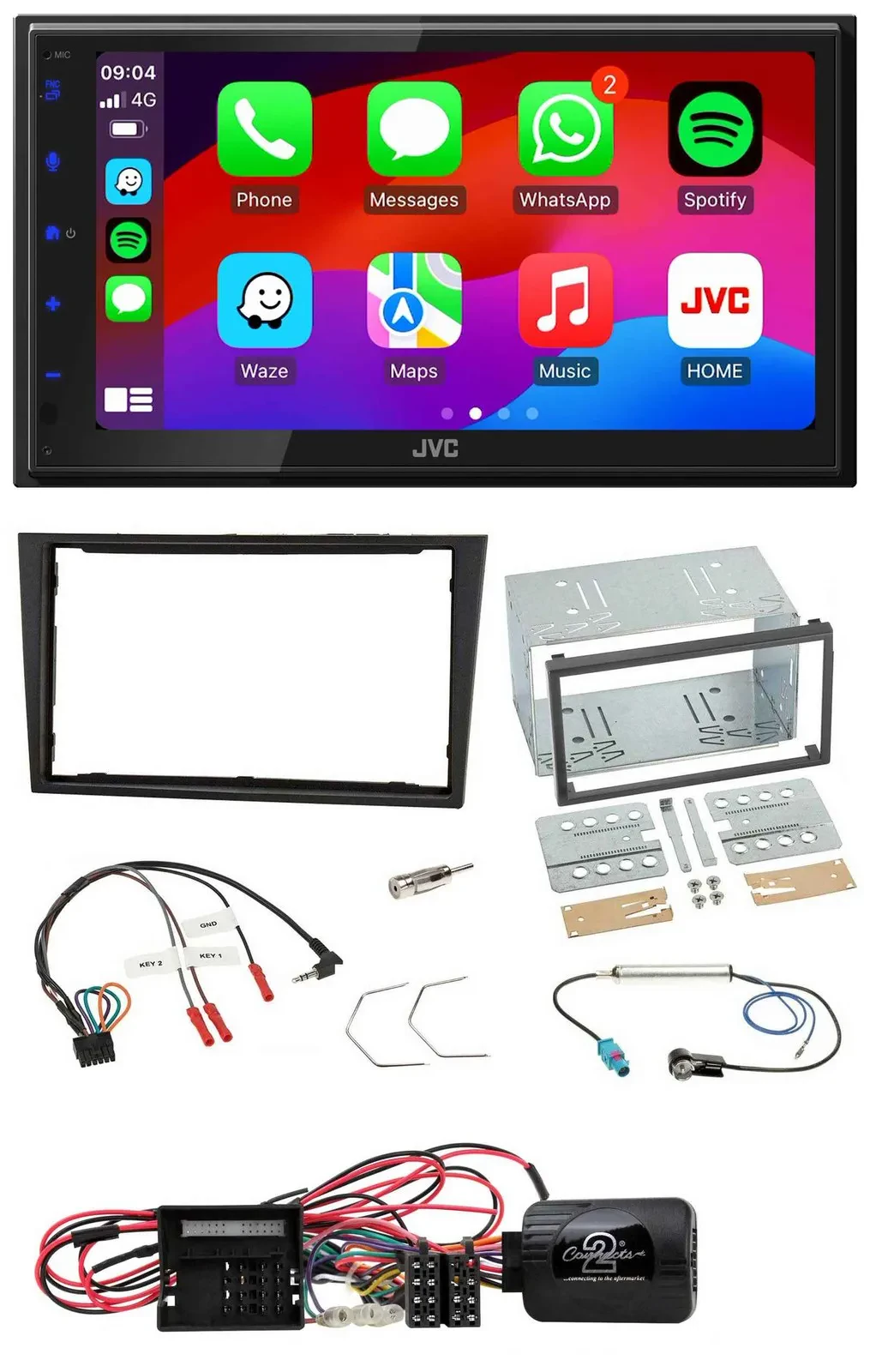 JVC Bluetooth 2DIN Lenkrad DAB USB Autoradio für Opel Corsa D stealth schwarz 09