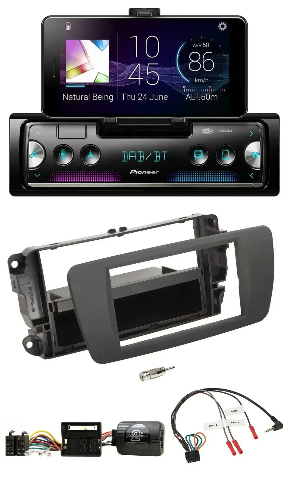 Автомагнитола для Seat Ibiza Pioneer DAB, Bluetooth, USB, поддержка кнопок на руле, серый