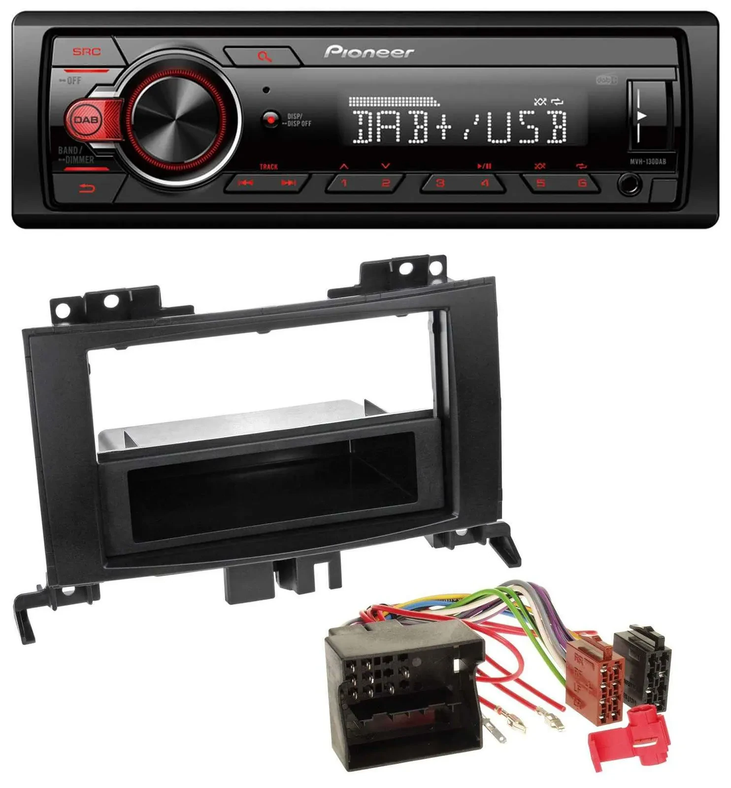 Pioneer MP3 1DIN DAB USB AUX Autoradio für Mercedes Sprinter ab 06 Rubbertouch
