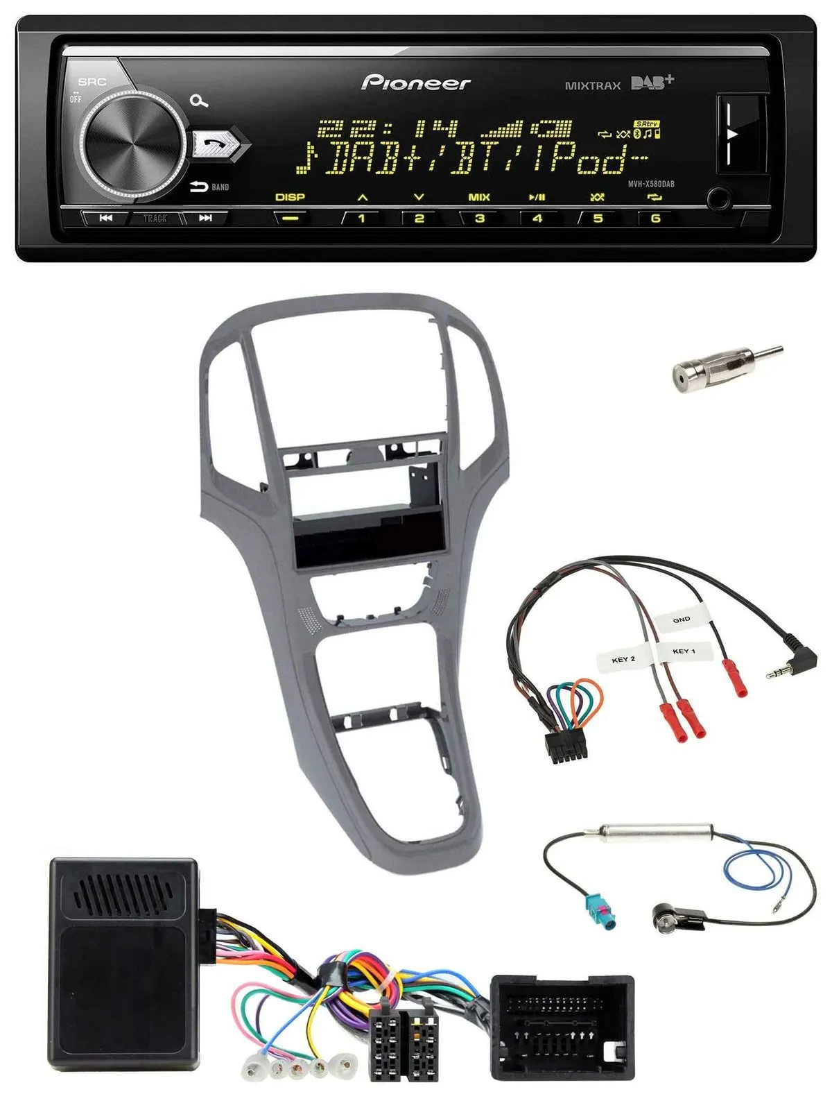 Автомагнитола для Opel Astra J (с 2009) Pioneer Bluetooth, USB, DAB, поддержка кнопок на руле, титановый серый