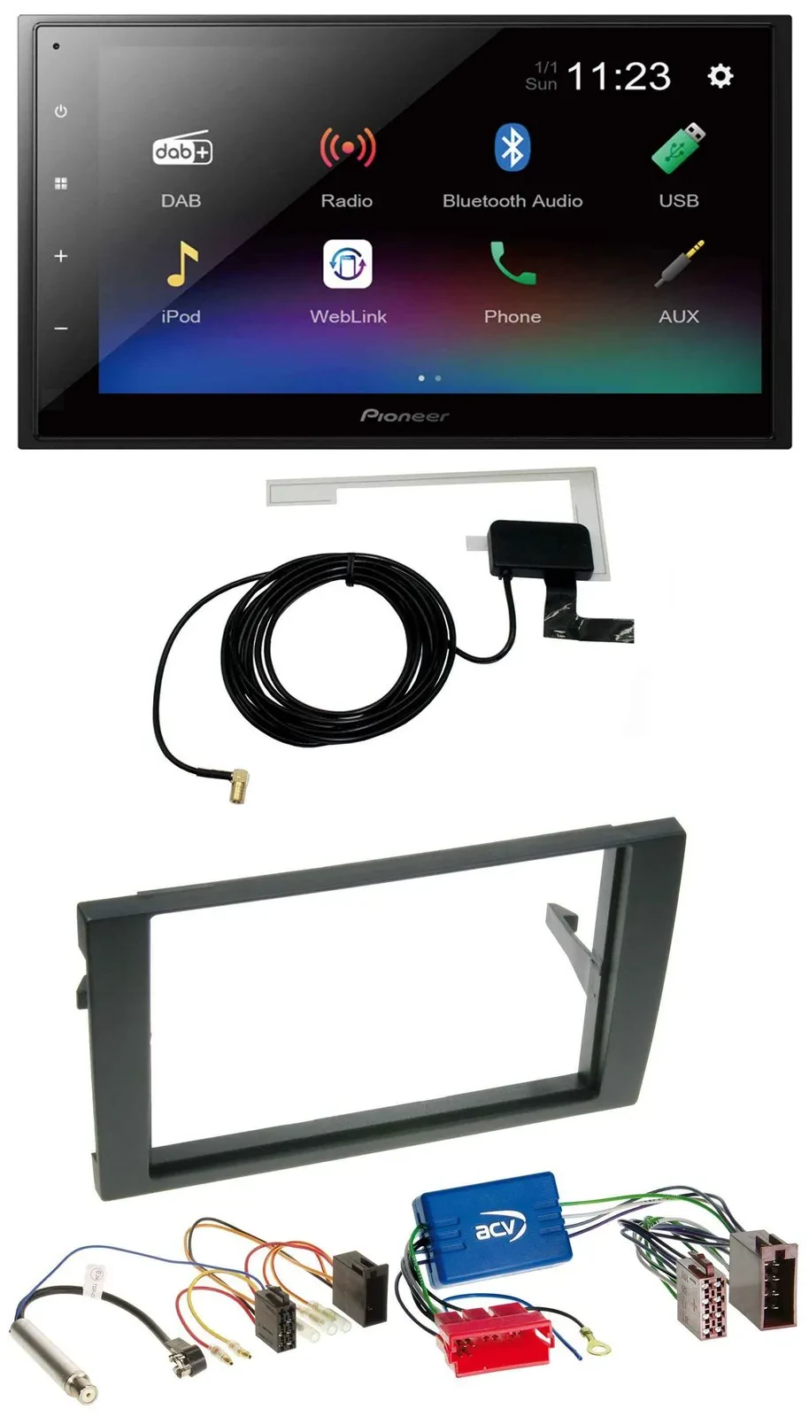 Pioneer DAB MP3 Bluetooth 2DIN USB Autoradio für Audi A4 B6 B7 01-08 Aktivsystem