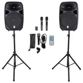 Rockville RPG152K Dual 15" Active Speakers/Bluetooth+2) JBL Wireless Microphones