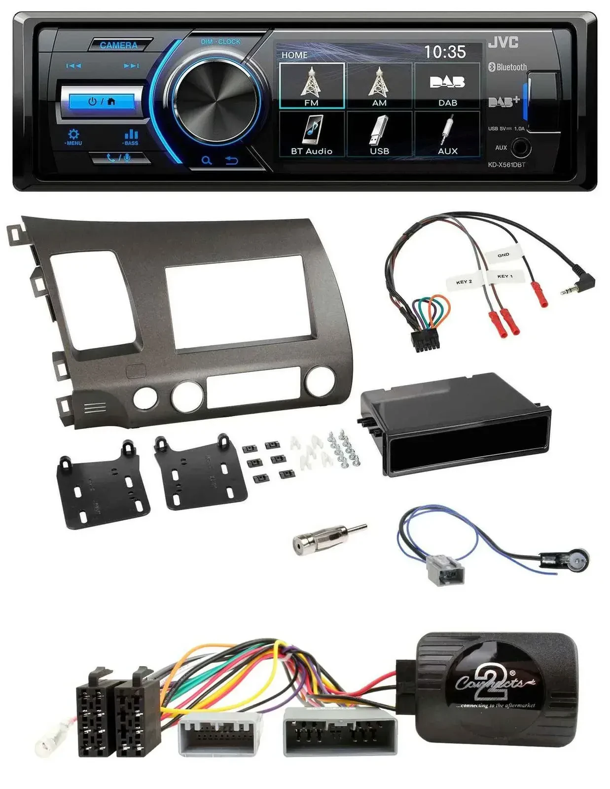 Автомагнитола для Honda Civic Hybrid 2006–2010 JVC Bluetooth, USB, DAB, антрацит