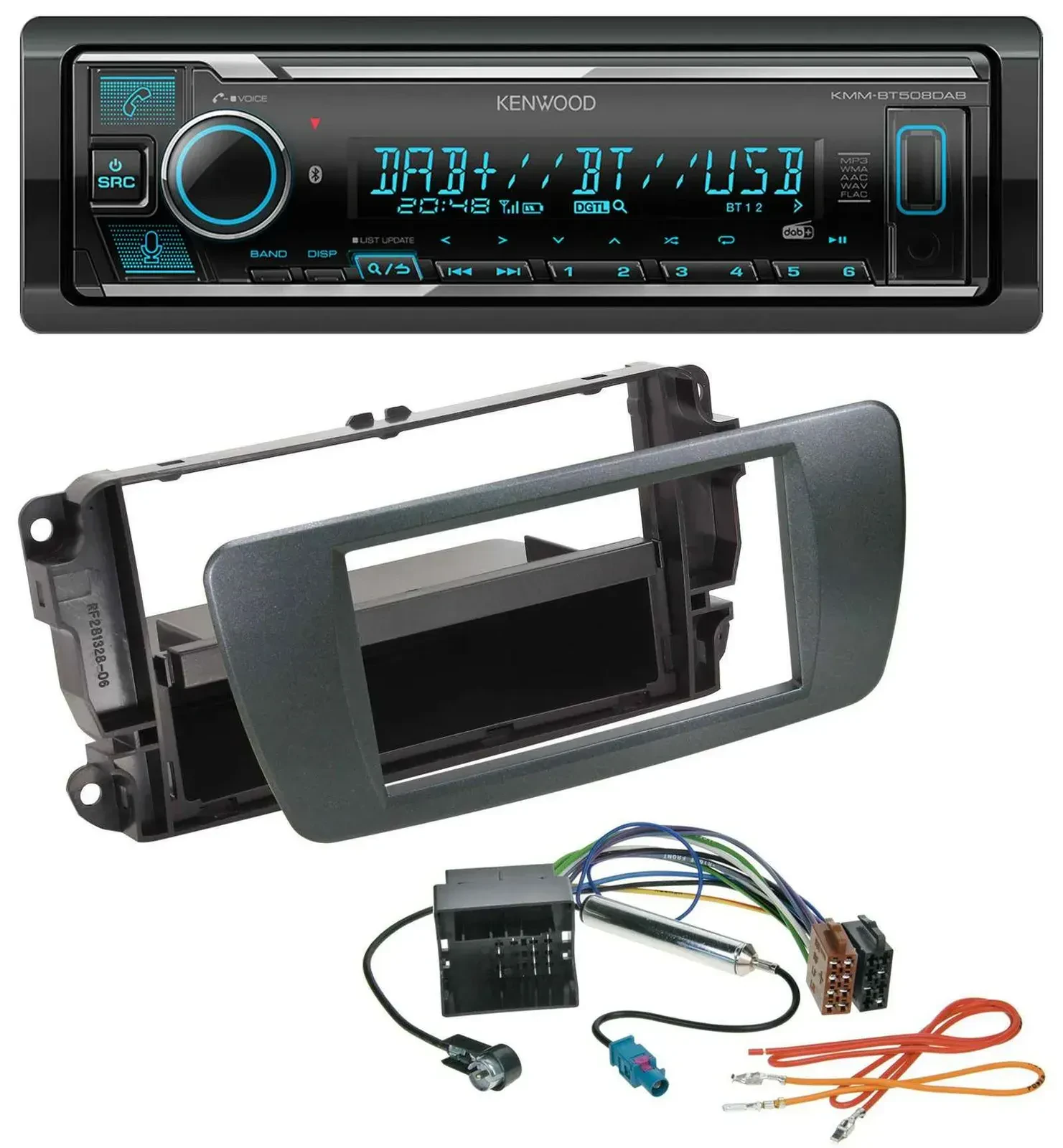 Автомагнитола Kenwood Bluetooth, MP3, DAB, USB для Seat Ibiza (с 2008), черный