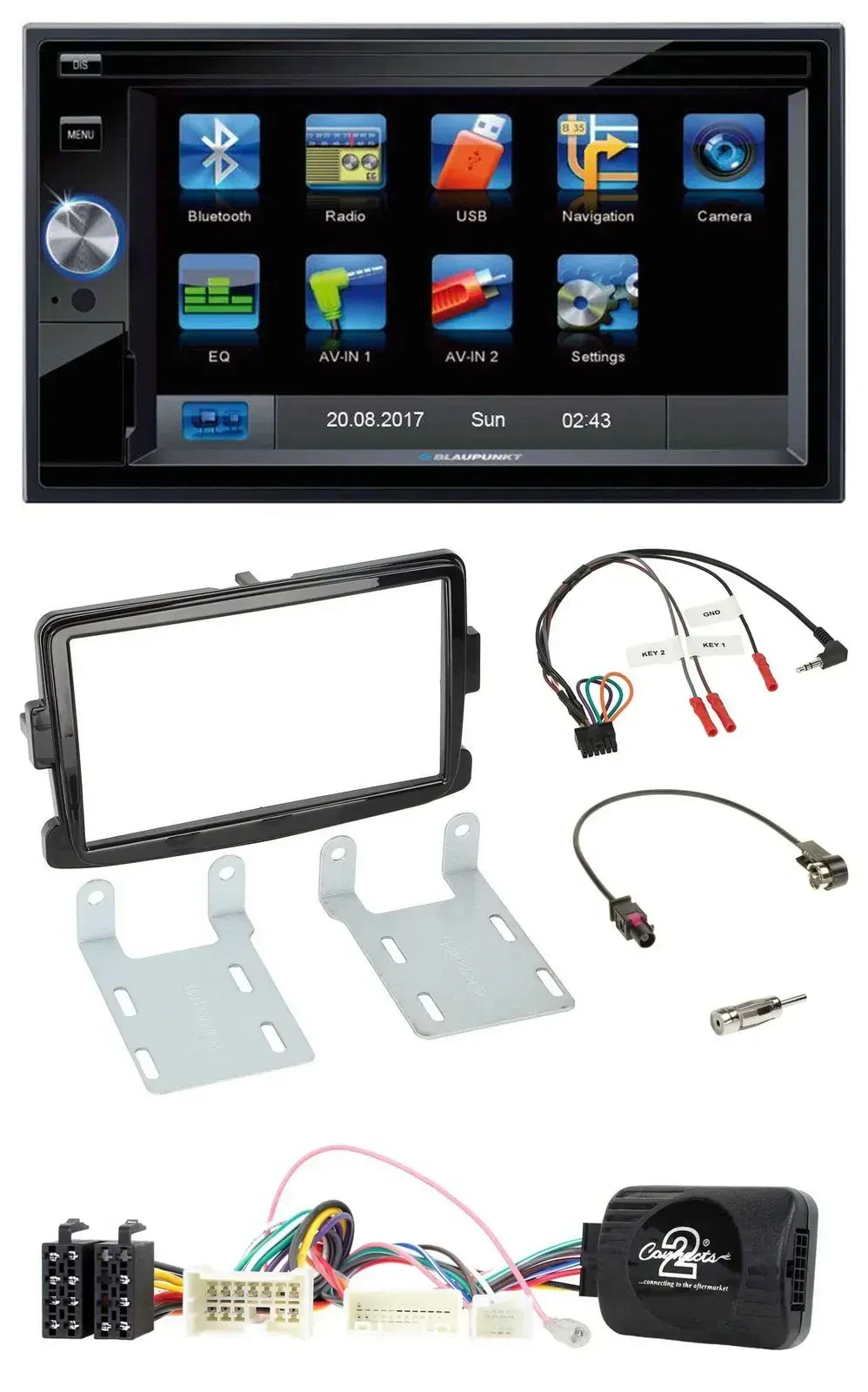 Blaupunkt SD USB TMC Bluetooth 2DIN Lenkrad Navigation für Dacia Sandero ab 13 p