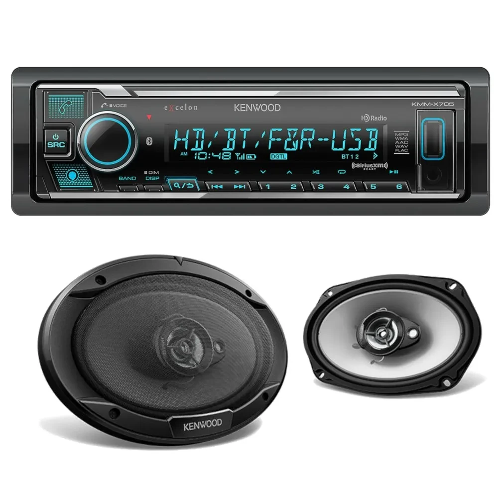 Автомагнитола Kenwood KMM-X705 + 6x9" коаксиальные колонки KFC-6966S (набор)