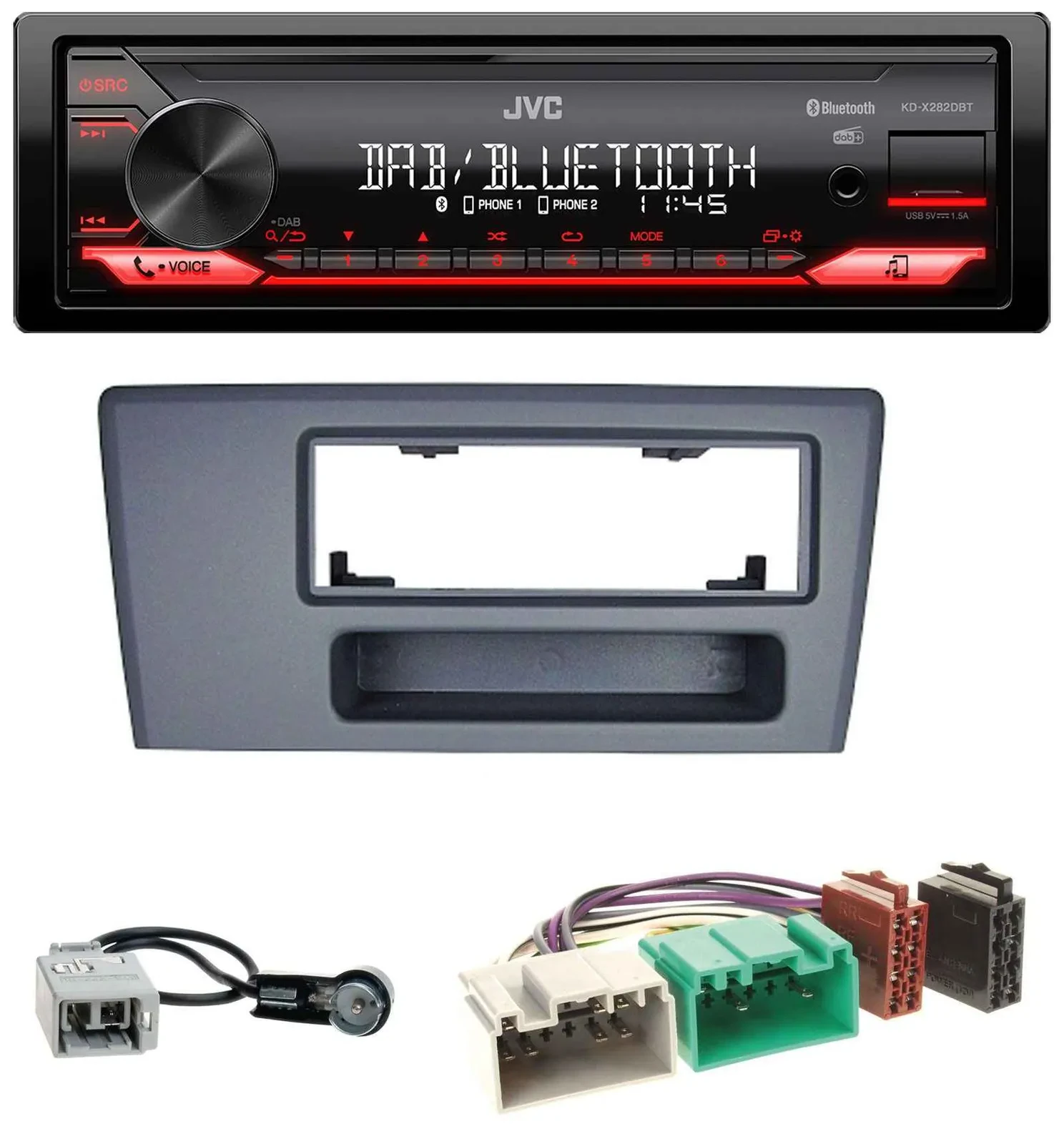JVC Bluetooth USB DAB MP3 Autoradio für Volvo S60 S70 C70 V70 00-03 dunkelgrau