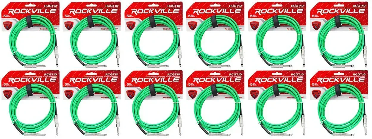 Инструментальный кабель Rockville RCGT10G Green 3 м (12 штук)